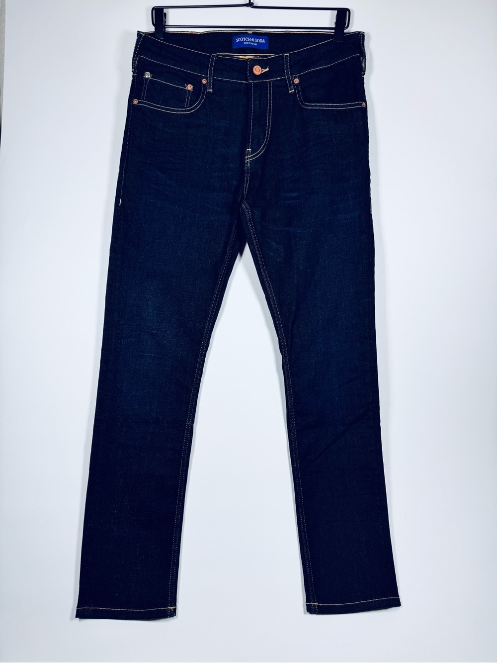 Scotch & Soda Amsterdam Skim Jeans Mens 32 Dark Wash Slim Straight Stretch Denim